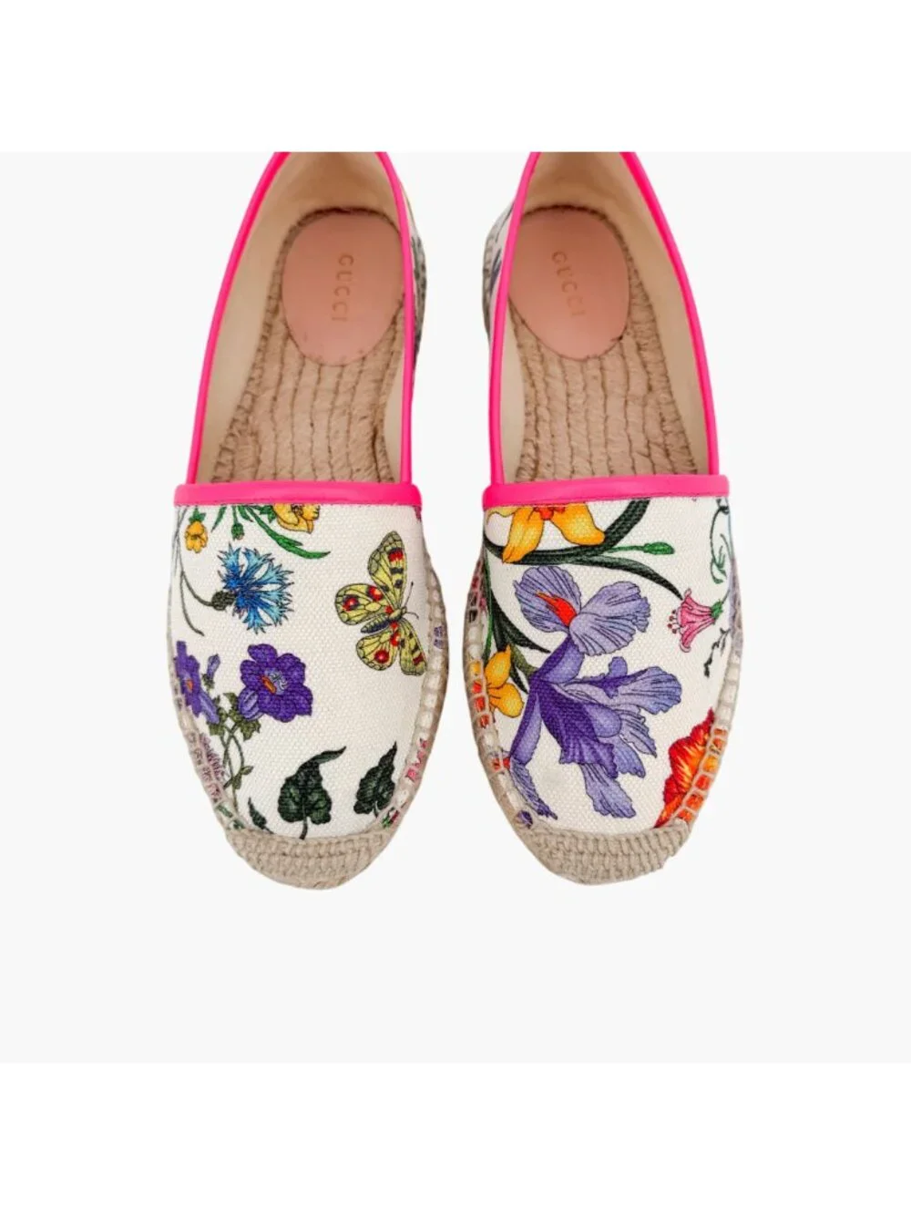 Gucci Flora Floral Canvas Espadrille Slip-On Flats White Size 37 US 7 Women’s